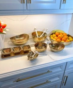 Inspire Me! Home Decor X-Large Textured Gold Shallow Bowl