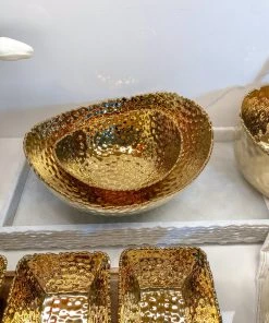 Inspire Me! Home Decor Gold Oval Hammered Porcelain Bowl