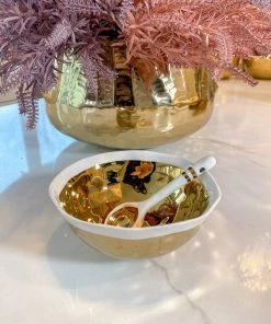 Inspire Me! Home Decor Gold And White Snack Bowl And Spoon Set 12 Inspire Me! Home Decor Gold And White Snack Bowl And Spoon Set
