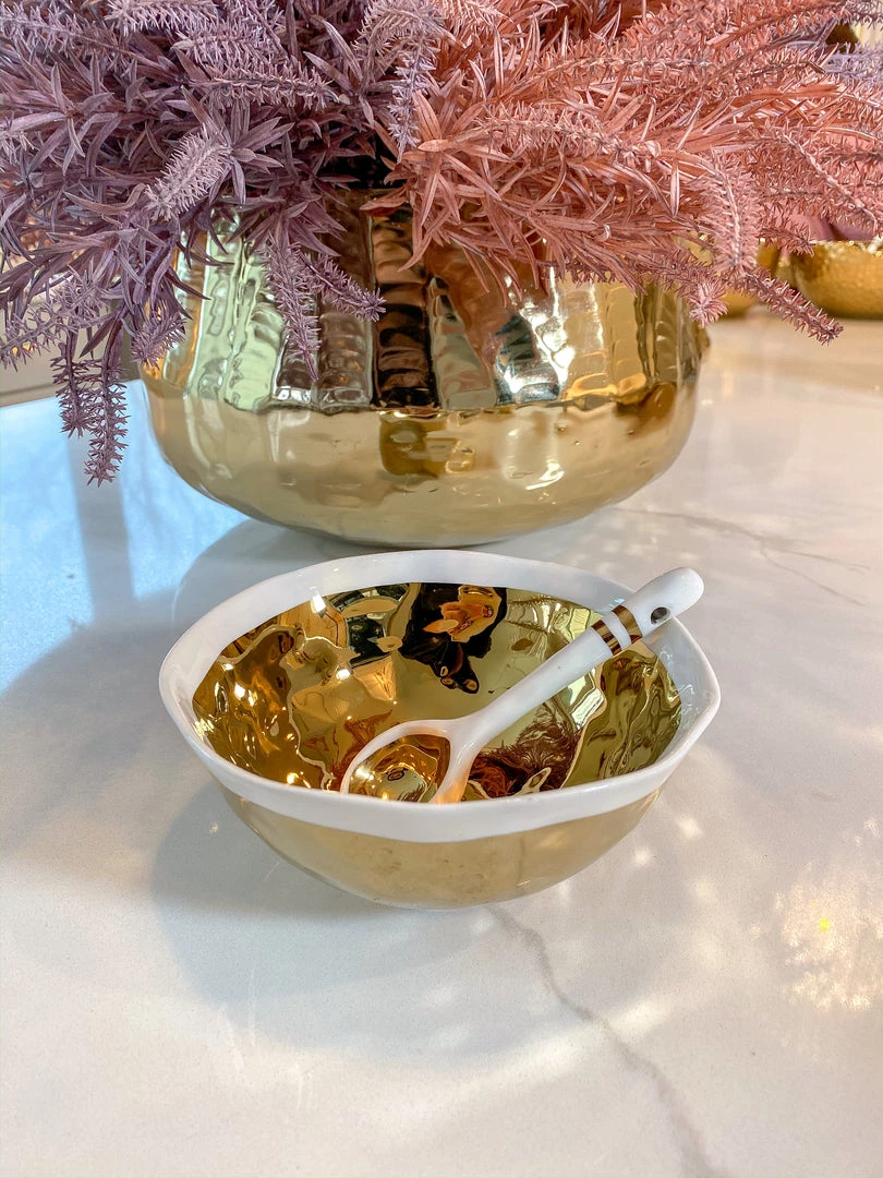 Inspire Me! Home Decor Gold And White Snack Bowl And Spoon Set 5 Inspire Me! Home Decor Gold And White Snack Bowl And Spoon Set