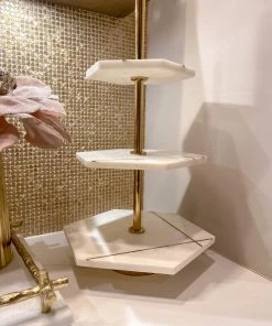 Inspire Me! Home Decor Three Tiered Marble Stand With Gold Inlay 13 Inspire Me! Home Decor Three Tiered Marble Stand With Gold Inlay