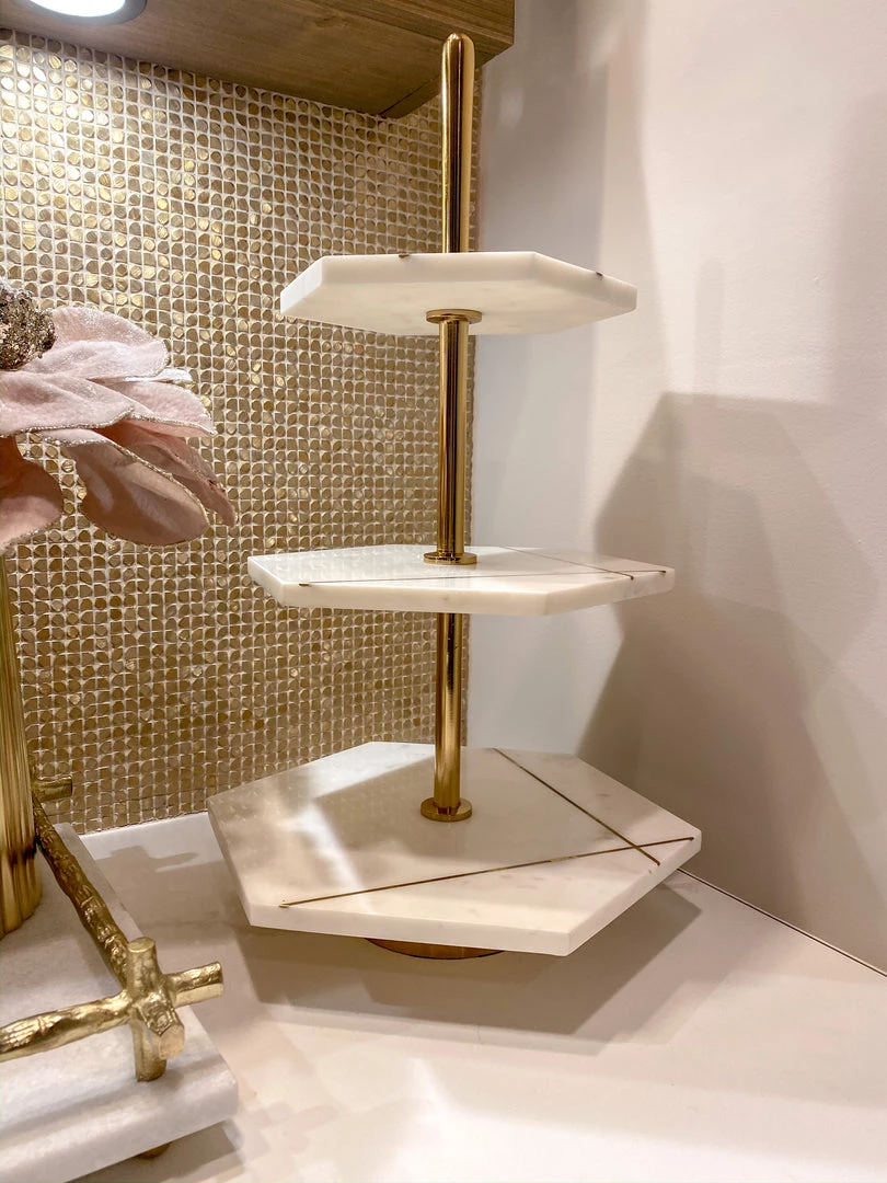 Inspire Me! Home Decor Three Tiered Marble Stand With Gold Inlay 8 Inspire Me! Home Decor Three Tiered Marble Stand With Gold Inlay