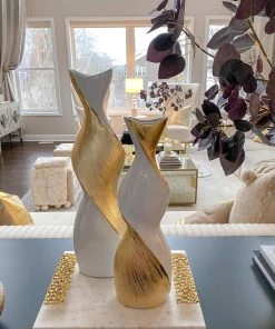 Inspire Me! Home Decor Gold And White Twisted Vase (2 Sizes)