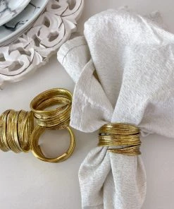Inspire Me! Home Decor Gold Crumpled Leaf Napkin Rings (Set Of 4)