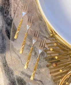 Inspire Me! Home Decor Crumpled Gold Handle Dessert Forks (Set Of 4)