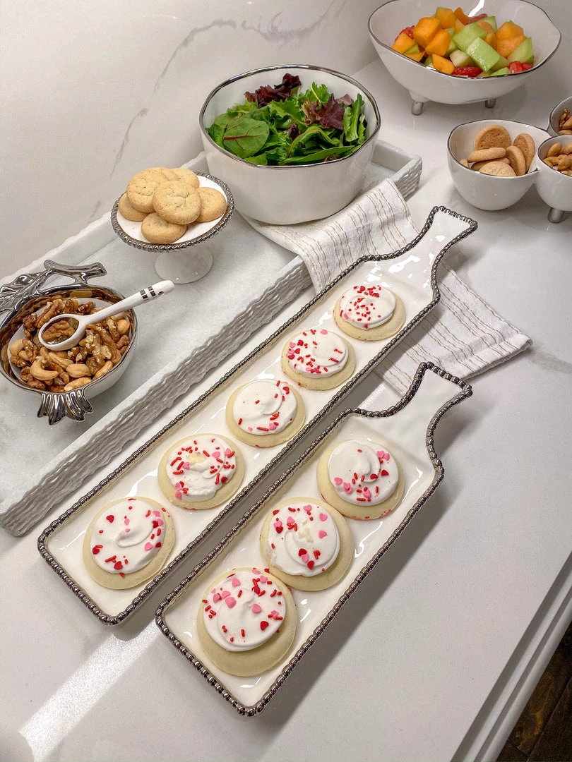 Inspire Me! Home Decor Short Silver And White Beaded Tray 4 Inspire Me! Home Decor Short Silver And White Beaded Tray