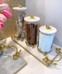 Inspire Me! Home Decor Glass Pomegranate Canisters W/ Marble Lid (3 Sizes)