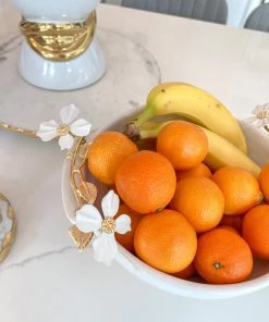 Inspire Me! Home Decor White Porcelain Bowl With White Jeweled Flower Details
