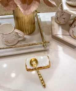 Inspire Me! Home Decor Gold And White Enameled Metal Tea Spoon Rest