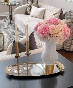 Inspire Me! Home Decor Silver Oval Tray With Gold Floral Handles