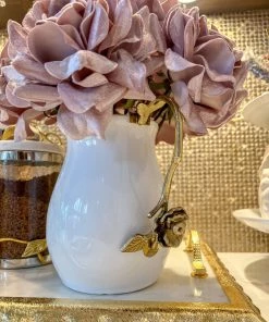 Inspire Me! Home Decor White Ceramic Pitcher With Gold Flower Handle