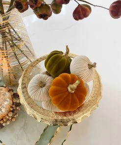 Inspire Me! Home Decor Orange Velvet Mini Pumpkin With Gold Stem