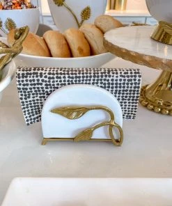 Inspire Me! Home Decor White Ceramic Napkin Holder With Gold Leaf