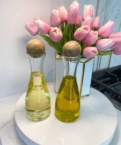 Inspire Me! Home Decor Glass Oil And Vinegar Dispensers With Wooden Stoppers (Set Of 2) KITCHEN