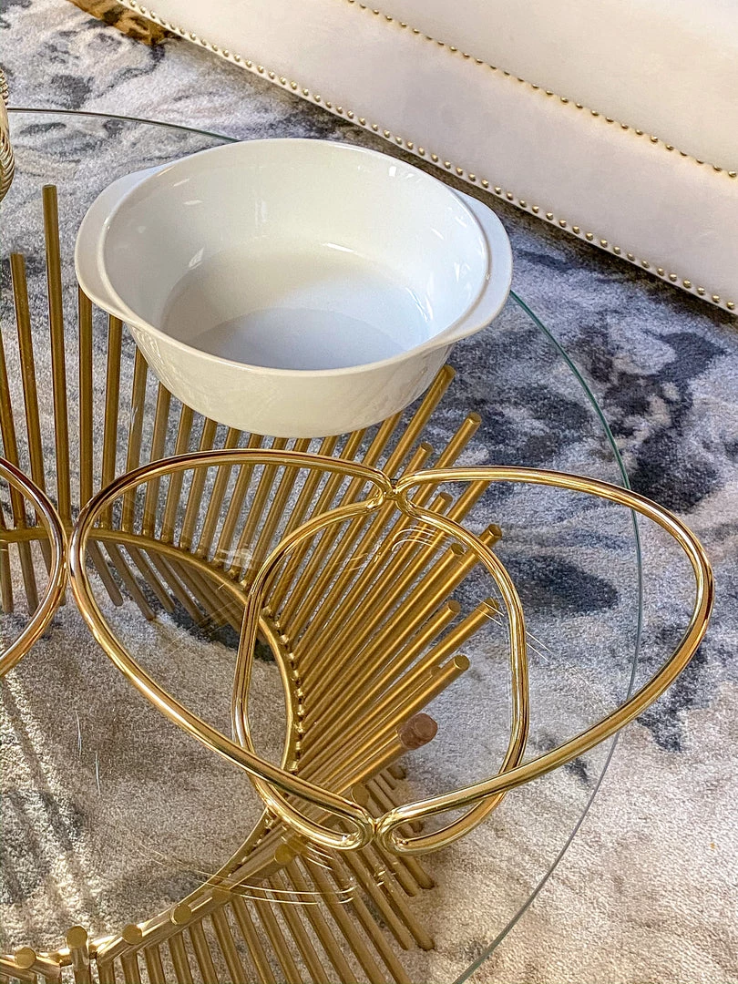 Inspire Me! Home Decor KITCHEN Round Porcelain Serve-ware With Metal Base 4 Inspire Me! Home Decor KITCHEN Round Porcelain Serve-ware With Metal Base