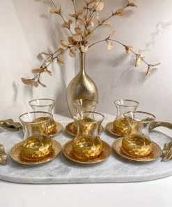 Inspire Me! Home Decor Glass Teacup Set With Gold Hammered Texture (Set Of 6)