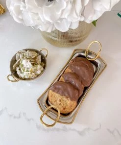 Inspire Me! Home Decor Silver Metal Tray With Open Gold Handles