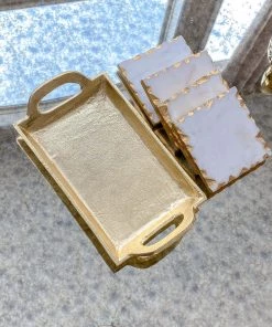 Inspire Me! Home Decor Marble Coasters W/ Gold Trim And Tray Set 18 Inspire Me! Home Decor Marble Coasters W/ Gold Trim And Tray Set