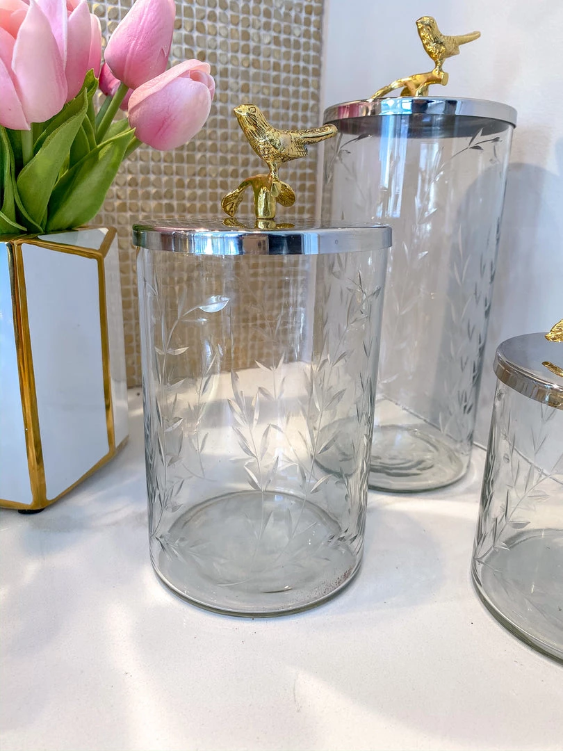 Inspire Me! Home Decor Hammered Glass Canister W/ Gold Bird Lid ( 3 Sizes Available) 8 Inspire Me! Home Decor Hammered Glass Canister W/ Gold Bird Lid ( 3 Sizes Available)