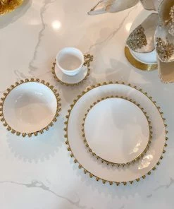 Inspire Me! Home Decor White And Gold Beaded Dinner Set 14 Inspire Me! Home Decor White And Gold Beaded Dinner Set