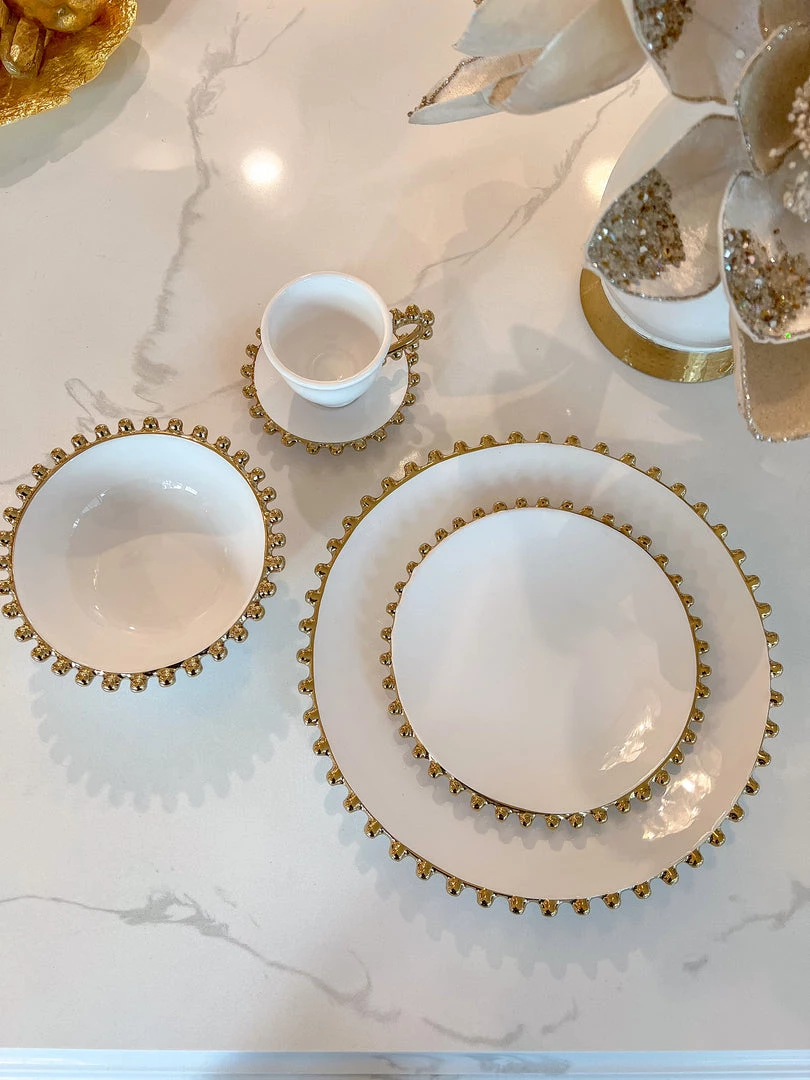 Inspire Me! Home Decor White And Gold Beaded Dinner Set 6 Inspire Me! Home Decor White And Gold Beaded Dinner Set