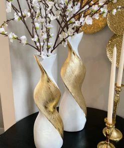 Inspire Me! Home Decor Gold And White Twisted Vase (2 Sizes)