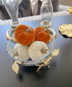 Inspire Me! Home Decor Mini Cream Velvet Decorative Pumpkin