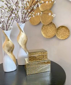 Inspire Me! Home Decor Mirror Gold Geometric Pattern Boxes (Set Of 2)