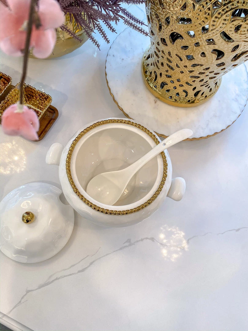 Inspire Me! Home Decor Gold And White Beaded Soup Tureen & Ladle 5 Inspire Me! Home Decor Gold And White Beaded Soup Tureen & Ladle