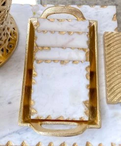 Inspire Me! Home Decor Marble Coasters W/ Gold Trim And Tray Set 16 Inspire Me! Home Decor Marble Coasters W/ Gold Trim And Tray Set