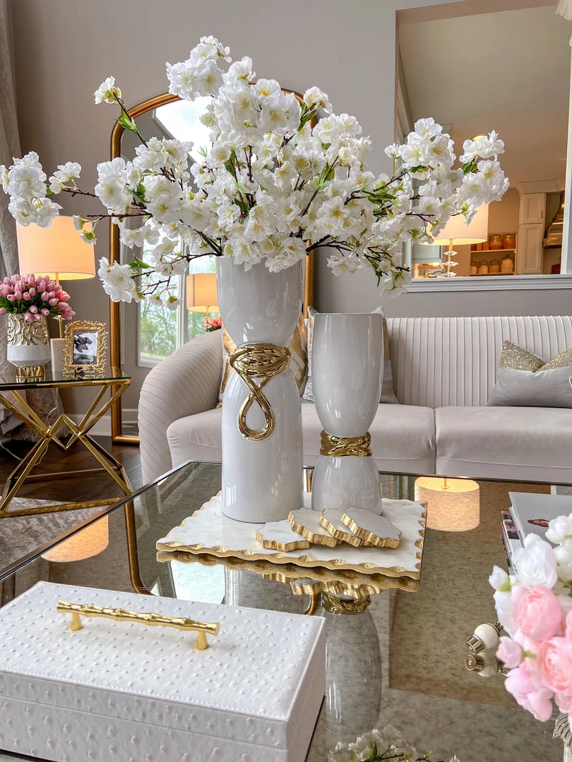 Inspire Me! Home Decor White Ceramic Vase With Elegant Gold Details (2 Sizes) 6 Inspire Me! Home Decor White Ceramic Vase With Elegant Gold Details (2 Sizes)