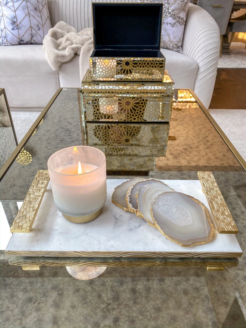 Inspire Me! Home Decor Beige Stone Agate Coasters W/ Gold Edge ( Set Of 4) 7 Inspire Me! Home Decor Beige Stone Agate Coasters W/ Gold Edge ( Set Of 4)