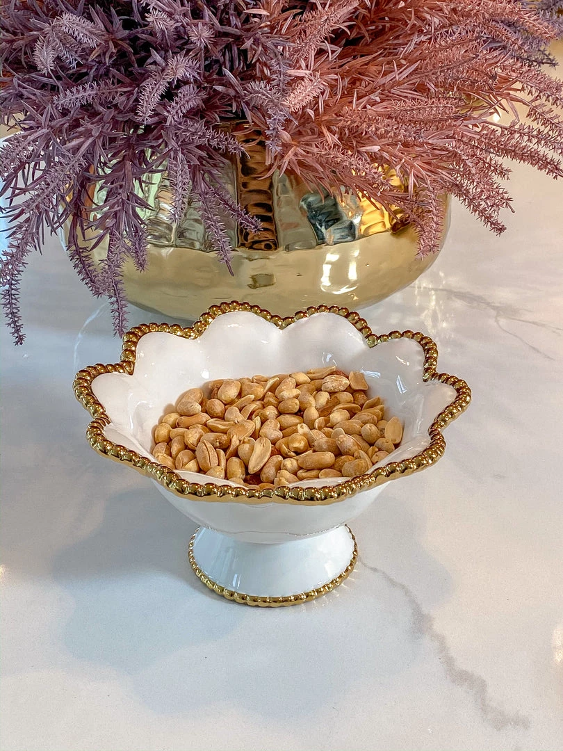 Inspire Me! Home Decor Gold And White Beaded Pedestal Bowl 3 Inspire Me! Home Decor Gold And White Beaded Pedestal Bowl