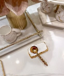 Inspire Me! Home Decor Gold And White Enameled Metal Tea Spoon Rest