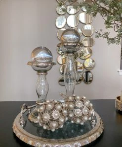 Inspire Me! Home Decor Large Round Glass Tray With Silver Handles And Ruffled Edge