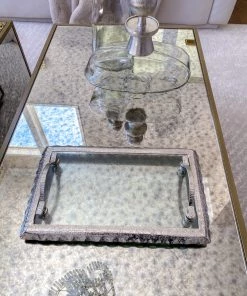 Inspire Me! Home Decor Glass Rectangle Tray With Silver Handles And Ruffled Edge