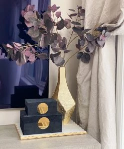 Inspire Me! Home Decor Set Of 2 Velvet Black Boxes With Gold Circle