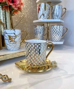 Inspire Me! Home Decor 14 Oz. Detailed Abstract Gold Pattern Print Mugs (6 Designs)