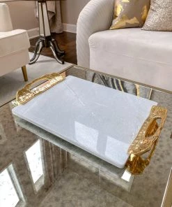 Inspire Me! Home Decor Marble Tray With Gold Lava Handles