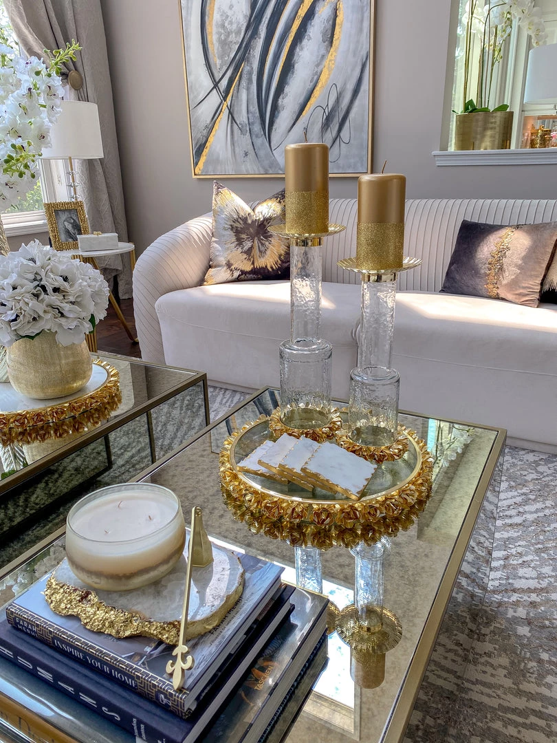 Inspire Me! Home Decor Glass Candle Holder With Gold Metal Floral Details (2 Sizes) 7 Inspire Me! Home Decor Glass Candle Holder With Gold Metal Floral Details (2 Sizes)