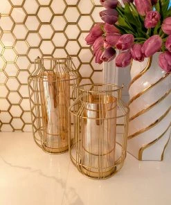 Inspire Me! Home Decor Gold Lantern W/ Amber Glass