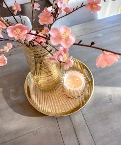 Inspire Me! Home Decor Gold Metal Wood Pattern Round Tray