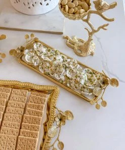 Inspire Me! Home Decor Rectangle Gold Floral Tray With White Enamel Interior