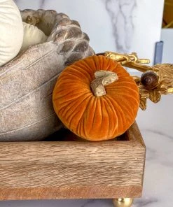 Inspire Me! Home Decor Mini Velvet Orange Decorative Pumpkin