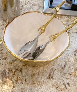 Inspire Me! Home Decor Gold Leaf Design 2-Tone Server Set