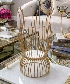 Inspire Me! Home Decor Gold Metal And Marble Hurricane Candle Holder