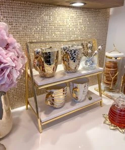 Inspire Me! Home Decor Two Tiered Marble Stand W/ Gold Frame