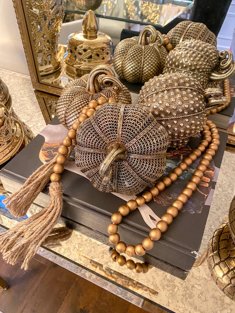 Inspire Me! Home Decor Antique Gold Resin Pumpkin (3 Styles) 3 Inspire Me! Home Decor Antique Gold Resin Pumpkin (3 Styles)