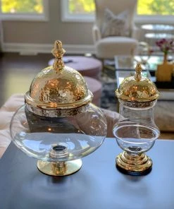 Inspire Me! Home Decor Oversized Round Apothecary Jar W/ Gold Hammered Lid