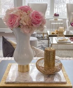 Inspire Me! Home Decor White Glass Vase With Gold Metal Base